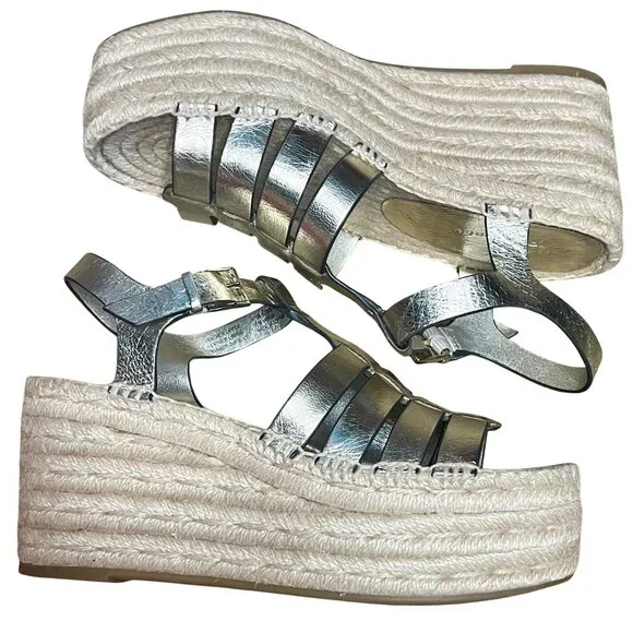 Tory Burch Espadrille Wedge Sandals Spark Gold Metallic Leather New Size 5.5 - Picture 9 of 16